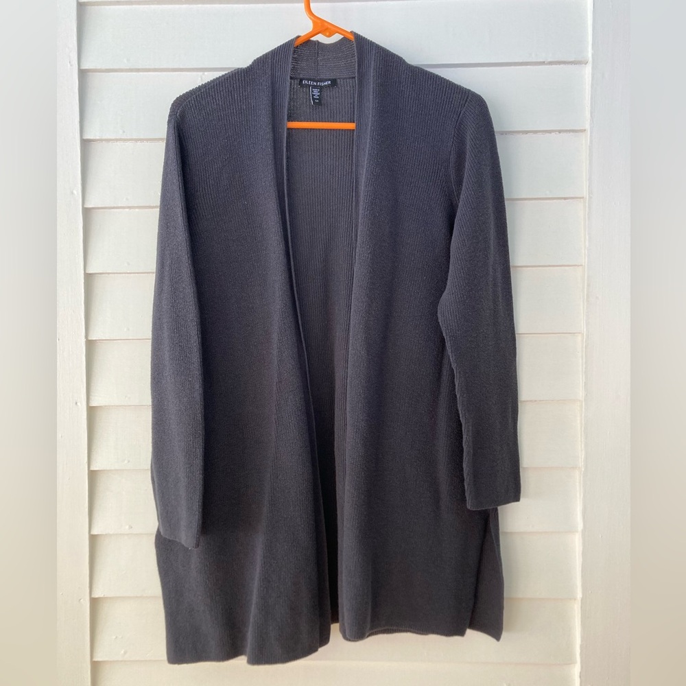 Eileen Fisher | Organic Cotton Open Front Cardigan Gray Size S